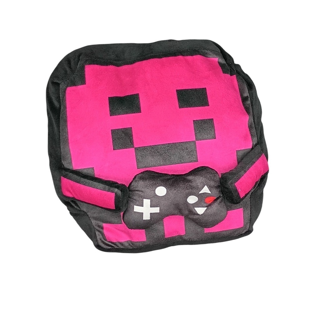 Pink Pixel Gamer Plush Pillow Black Square Decorative Cushion with Controller